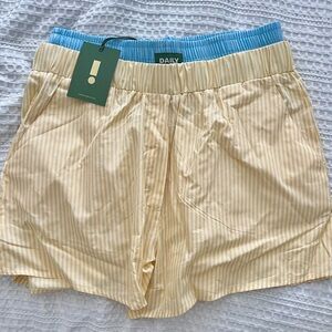 Daily Drills - Poplin Double Band Resort Shorts - Yellow & Blue Stripe